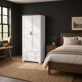 Yechen 71" Armoire Wardrobe Closet with Hanging Rod, Adjustable Shelves & 2 Drawers — White