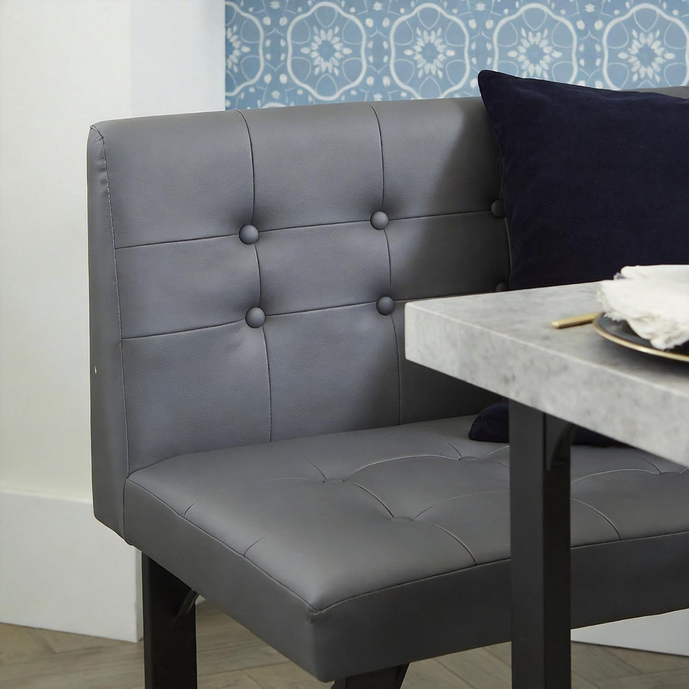72" Corner Breakfast Nook Table Set with Storage Bench | L-Shaped Booth Dining Set, Seats 6, Grey