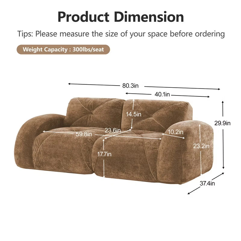 Oversized Modular Tufted Velvet Deep Seat Sofa with Ottomans - 32D Foam, No Assembly Required