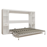Queen Horizontal Murphy Bed with Desk & Storage – White
