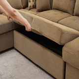 Yechen 123" U-Shaped Sectional Sleeper Sofa with Pull-Out Bed & Storage Chaise, 6-Seater