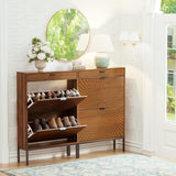 Yechen Shoe Cabinet with Flip Doors, 2 Flip Drawers + Top Drawer, Slim Entryway Organizer for Hallway & Living Room, Walnut