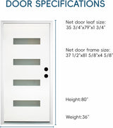 YECHEN 36" x 80" Fiberglass Pre-Hung Front Door, Contemporary Black Entry Door with Frosted Privacy Glass (Left/Right Hand Inswing)