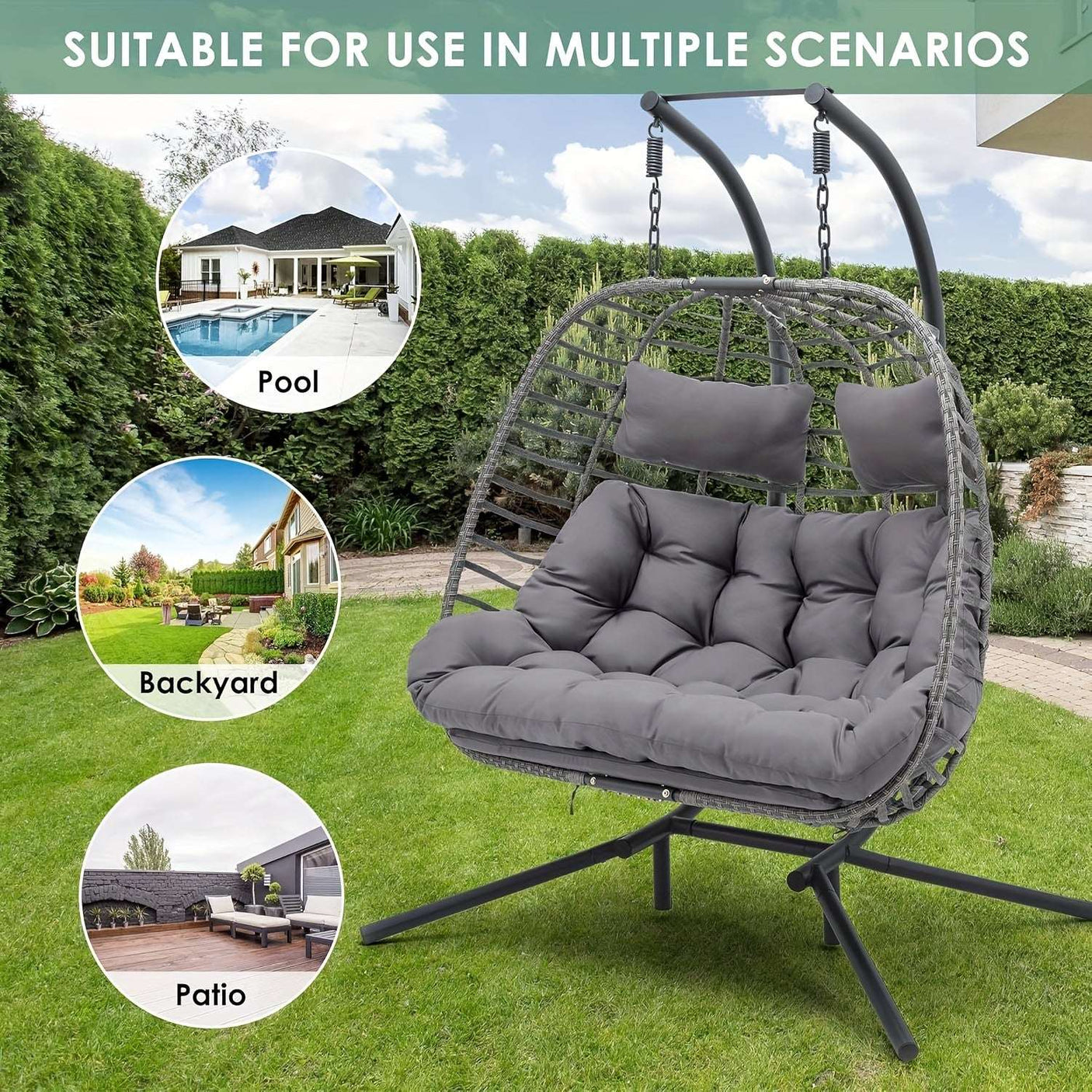 Double Egg Swing Chair with Stand for Outdoor