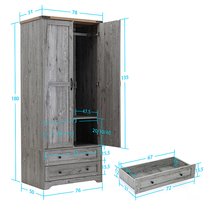 71" Modern Wooden Armoire Wardrobe Closet with Drawers & Shelves