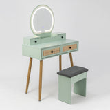 30" Vintage Makeup Vanity Table Set with Flip-Top Mirror & Rattan Drawers, Compact Dressing Table with Padded Stool