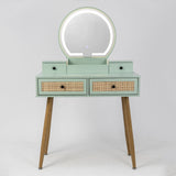 30" Vintage Makeup Vanity Table Set with Flip-Top Mirror & Rattan Drawers, Compact Dressing Table with Padded Stool