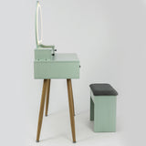 30" Vintage Makeup Vanity Table Set with Flip-Top Mirror & Rattan Drawers, Compact Dressing Table with Padded Stool