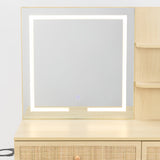 30" Vintage Makeup Vanity Table Set with Flip-Top Mirror & Rattan Drawers, Compact Dressing Table with Padded Stool