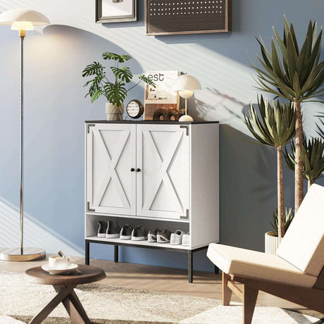 5-Tier Natural Rattan Entryway Shoe Storage Cabinet with Doors