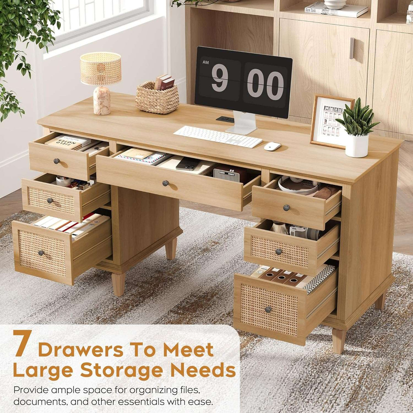 58'' Wood Executive Desk with 3 Drawers & 2 Cabinet