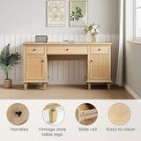 58" Modern Boho Rattan Door Executive Desk