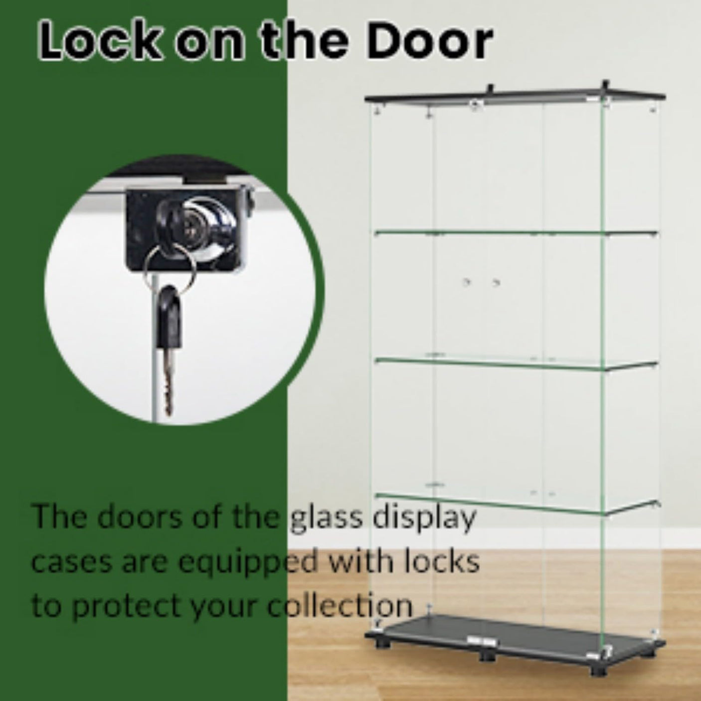 YECHEN Glass Display Cabinet with 5-Shelf | Tempered Glass Curio Cabinet with Lock, Double Doors & Anti-Topple Device