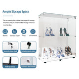 2-Tier Tempered Glass Display Cabinet with Bluetooth LED Light | Music Sync, Motion Sensor & Lockable Casters