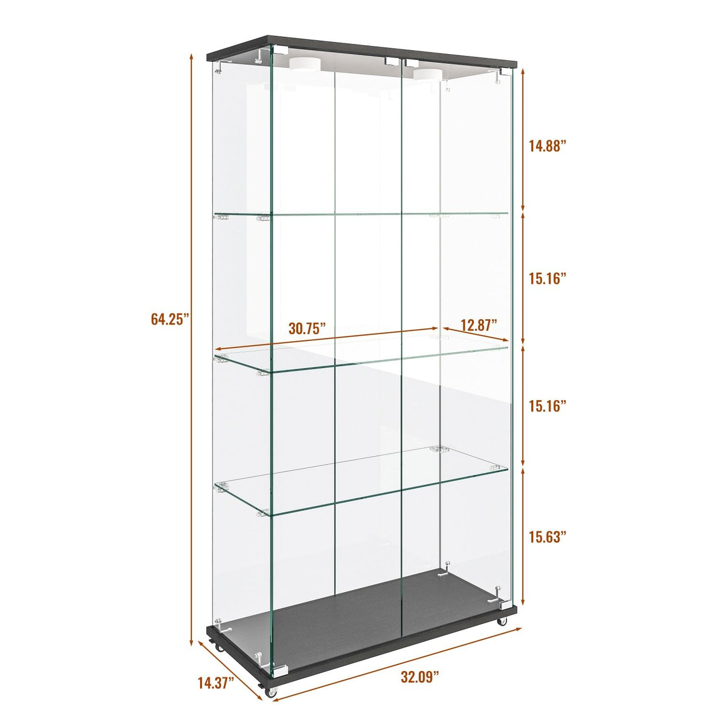 YECHEN Glass Display Cabinet with LED Lights | Tempered Glass Curio Cabinet