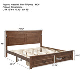 Farmhouse Bed Frame with Storage Drawers & LED Lights | Solid Pine Wood