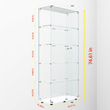 YECHEN 75" Tall White Glass Display Cabinet | 5-Tier Curio Cabinet with LED Lights & Security Lock
