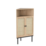 Corner Rattan Storage Cabinet with Adjustable Shelf - Boho Triangle Design