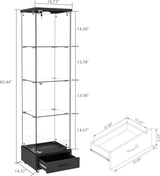 YECHEN Glass Display Cabinet with LED Lights | 4-Shelf Curio Cabinet with Drawer & Locking Door