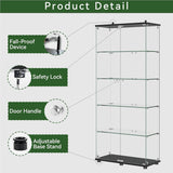 YECHEN Glass Display Cabinet with 5-Shelf | Tempered Glass Curio Cabinet with Lock, Double Doors & Anti-Topple Device