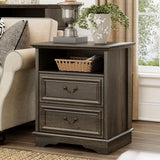 Farmhouse Mid Century Modern Nightstand, 2-Drawer 25" Tall Wood