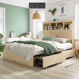 Boho Rattan Queen Beds with Charging Station Headboard