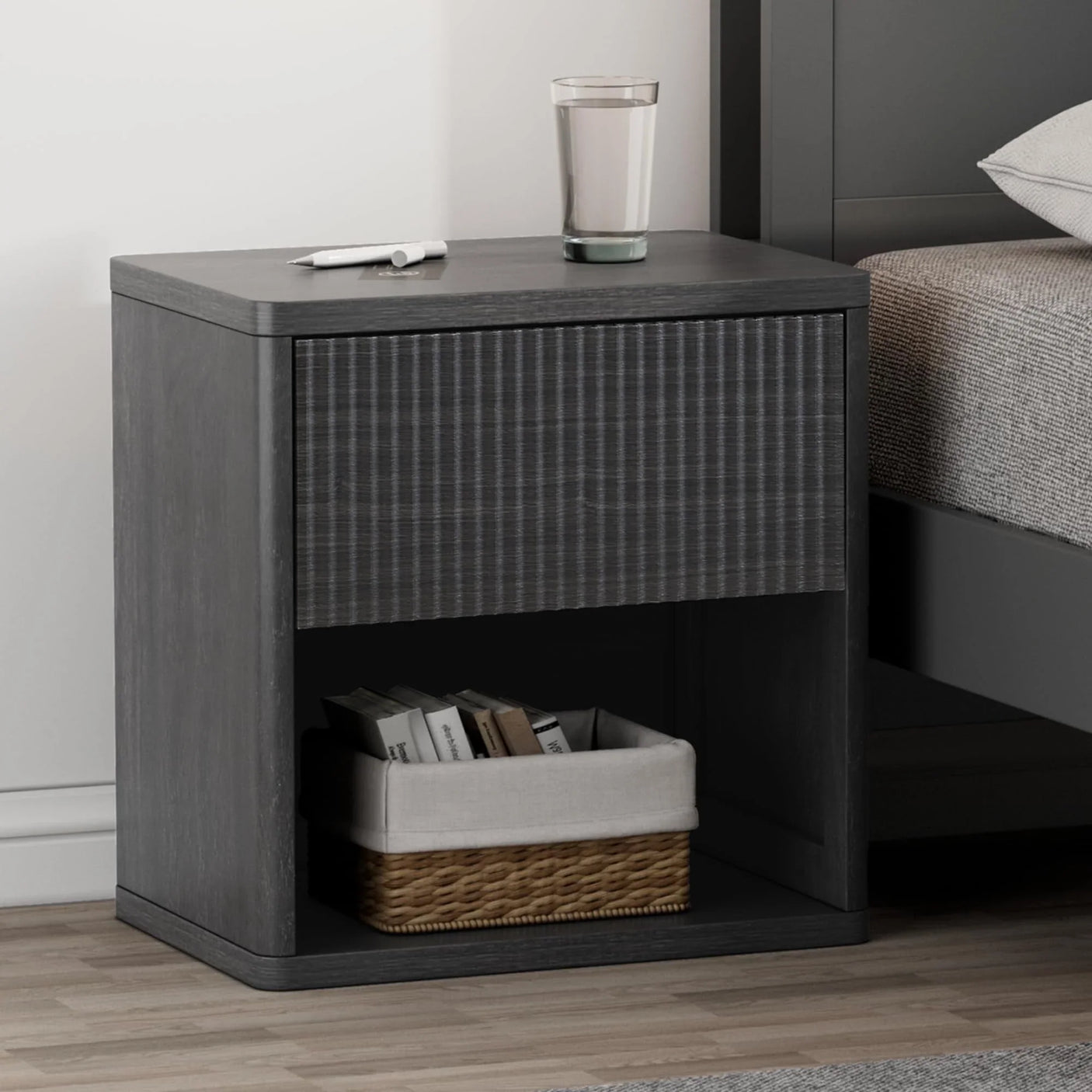 Large Modern Nightstand with Small Built-in Drawers