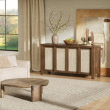 63" Rattan Buffet Cabinet - Natural Walnut Sideboard with Adjustable Shelves