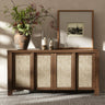 63" Rattan Buffet Cabinet - Natural Walnut Sideboard with Adjustable Shelves