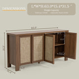 63" Rattan Buffet Cabinet - Natural Walnut Sideboard with Adjustable Shelves