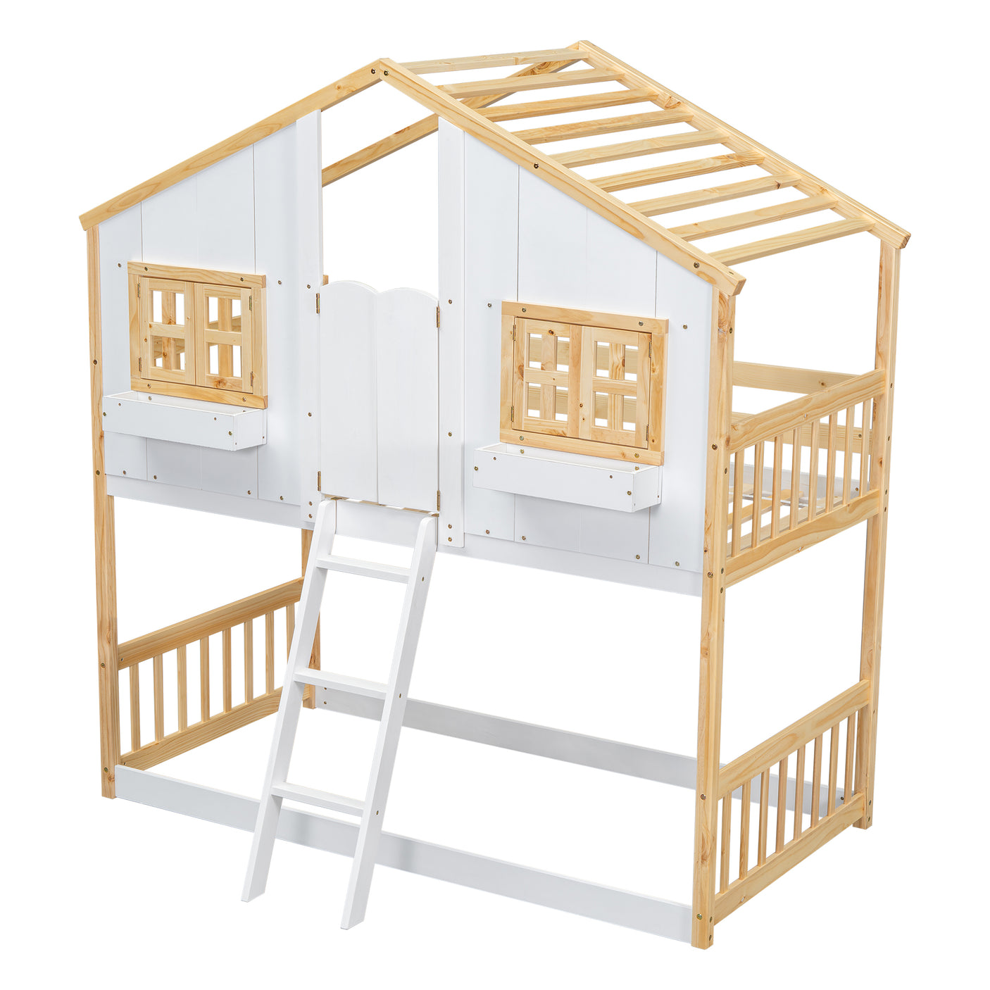 Twin over Twin House Bunk Bed with Roof