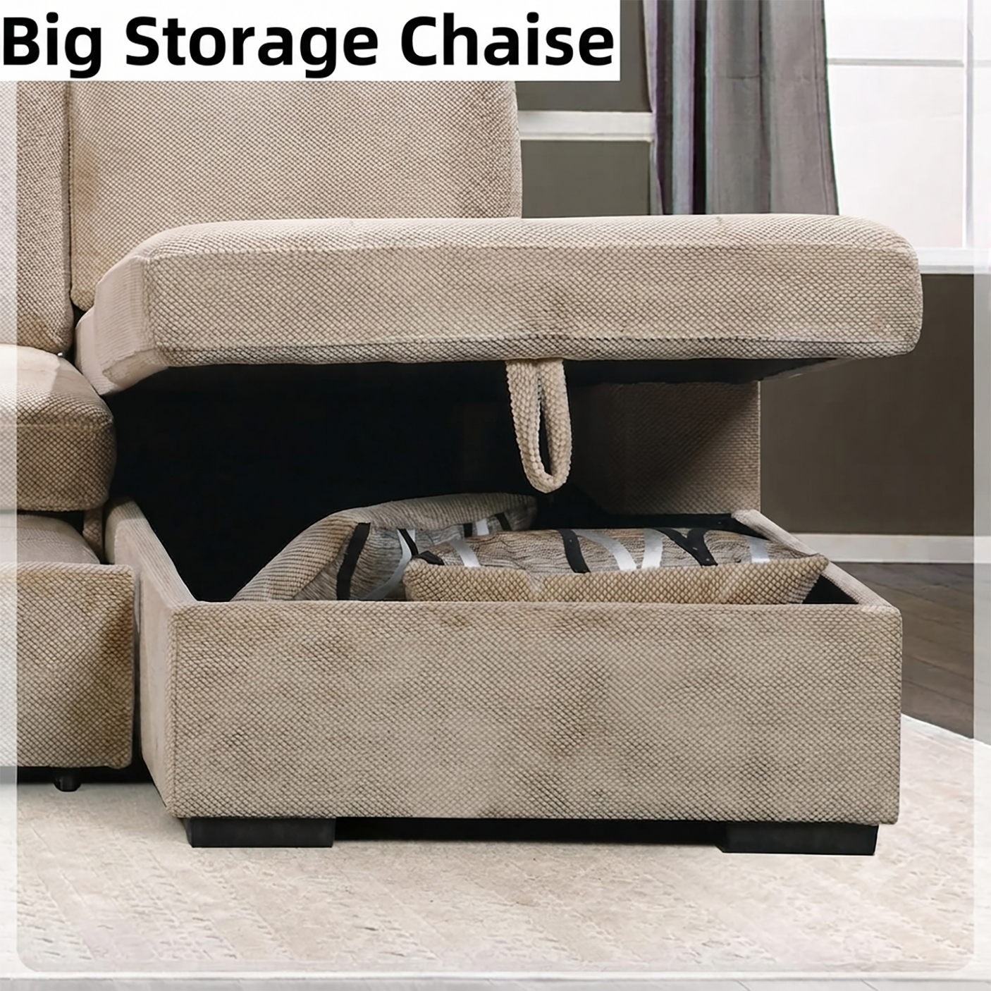 Yechen 123" U-Shaped Sectional Sleeper Sofa with Pull-Out Bed & Storage Chaise, 6-Seater