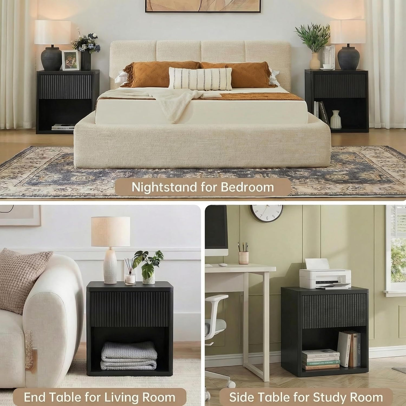 Large Modern Nightstand with Small Built-in Drawers