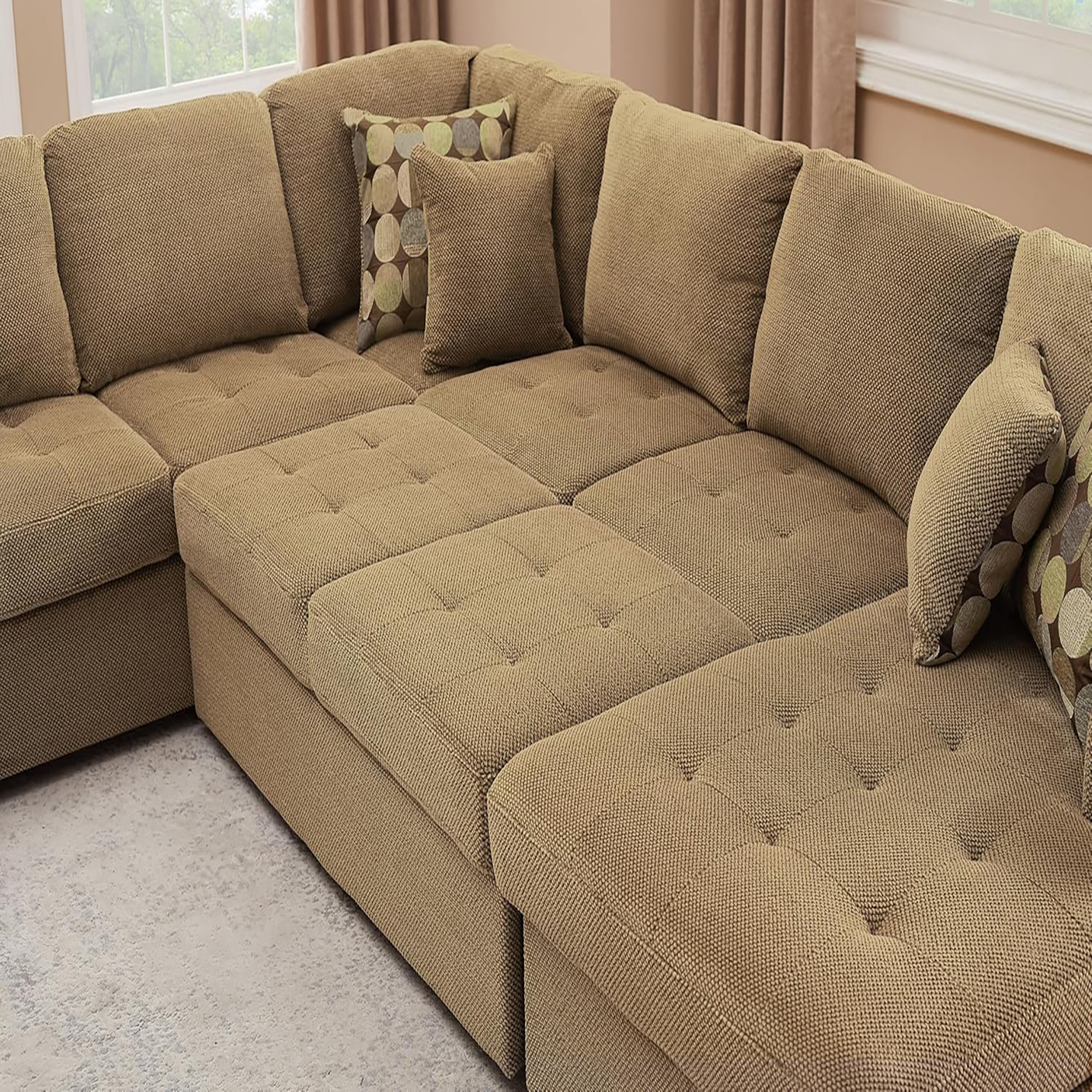 Yechen 123" U-Shaped Sectional Sleeper Sofa with Pull-Out Bed & Storage Chaise, 6-Seater