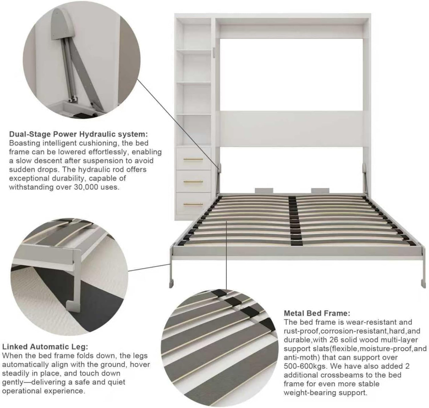 Queen Size Murphy Bed with Desk & Storage Drawers | Space-Saving Wall Bed | Yechen Home