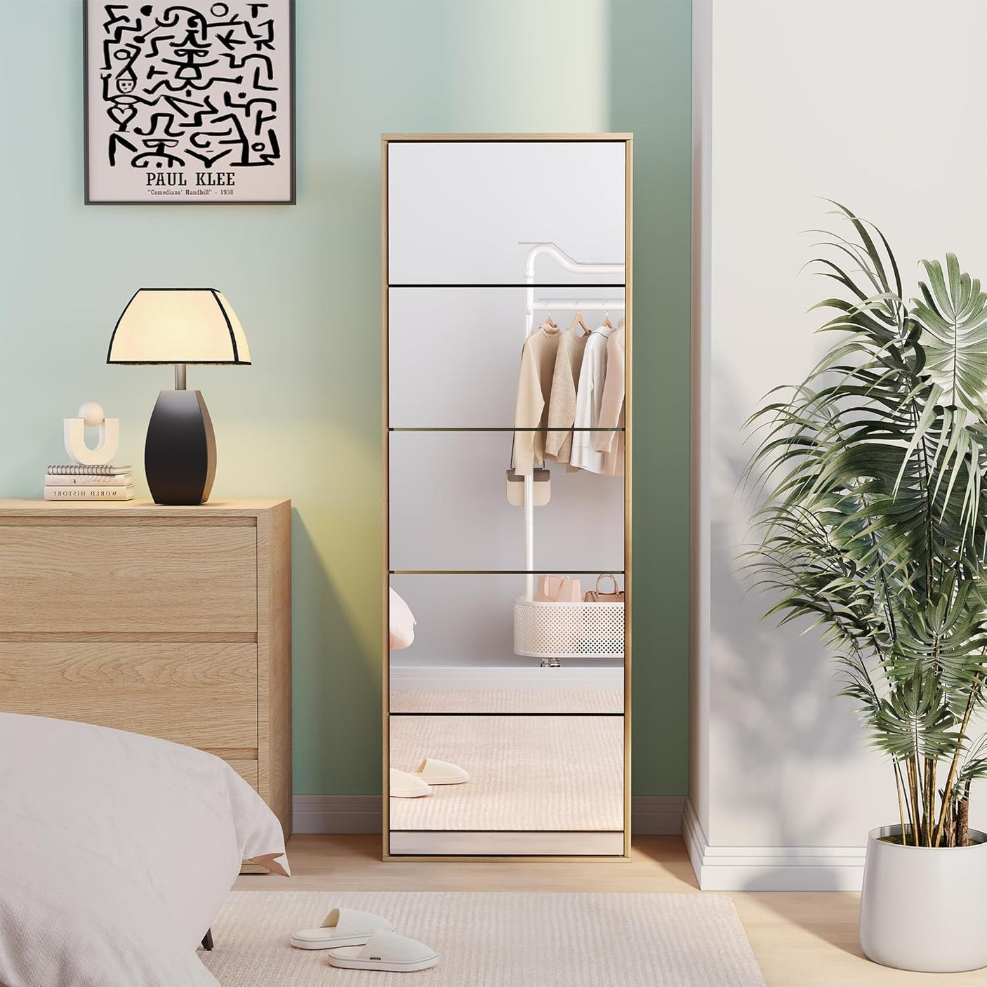 Yechen Mirror Shoe Cabinet with 5 Flip Drawers | Entryway Shoe Rack Storage Organizer for Front Door, Foyer & Hallway