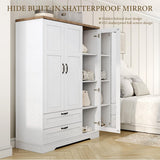 Yechen 3-Door Wooden Wardrobe Closet with Mirror, Drawers & Shelves, Farmhouse Armoire for Bedroom