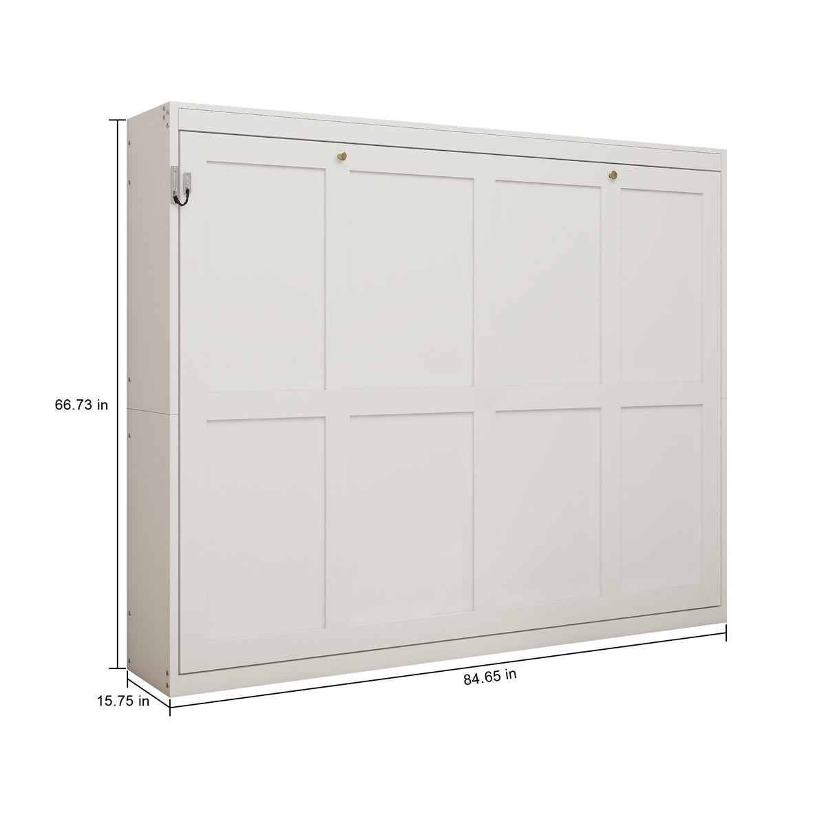 Queen Horizontal Murphy Bed with Folding Cabinet – White