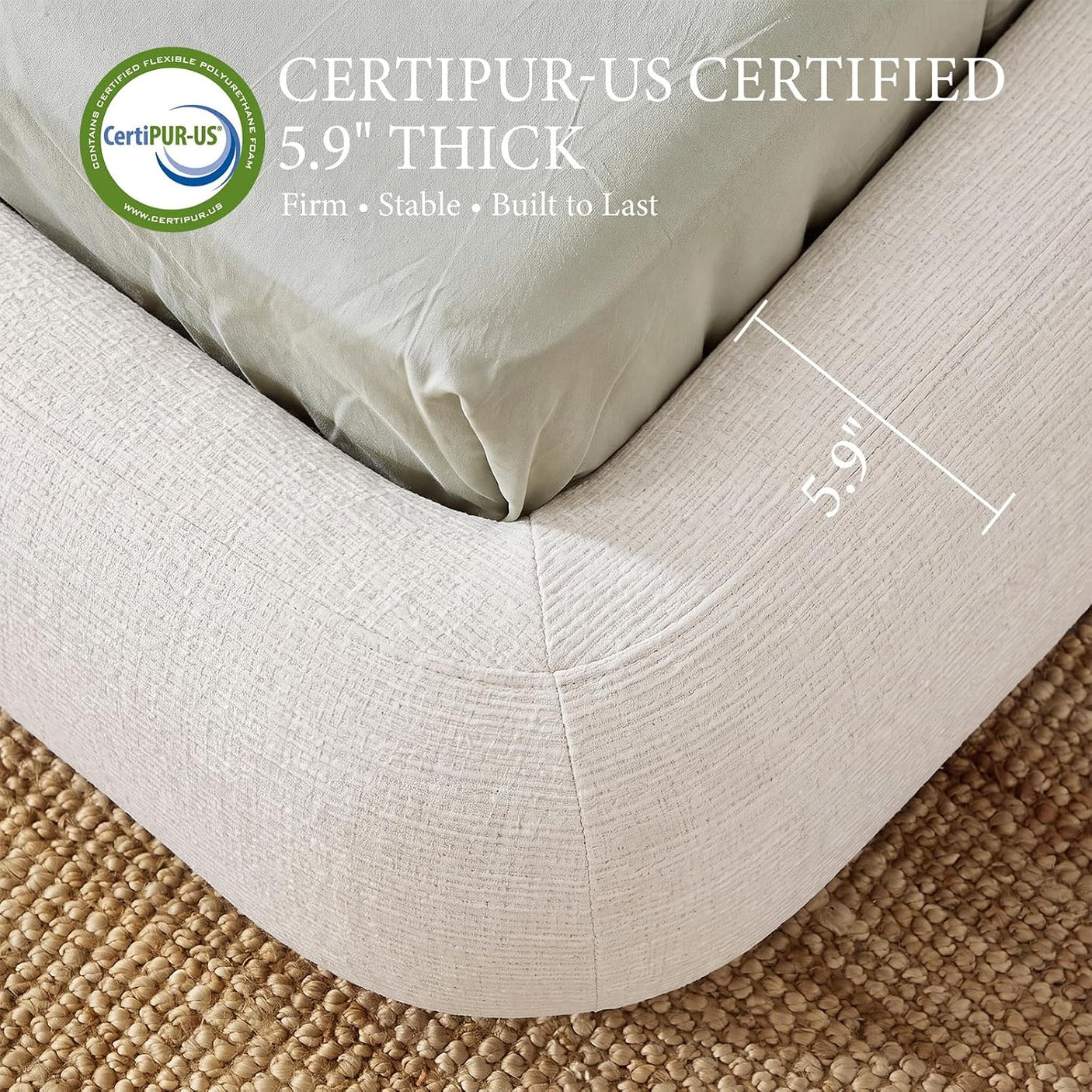 YECHEN Cloud Bed Frame - Upholstered Platform Bed, Tool-Free Assembly - Jordan Fnw Ivory (Queen/King)