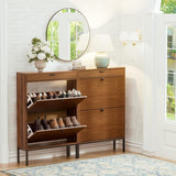 Yechen Shoe Cabinet with Flip Doors, 2 Flip Drawers + Top Drawer, Slim Entryway Organizer for Hallway & Living Room, Walnut