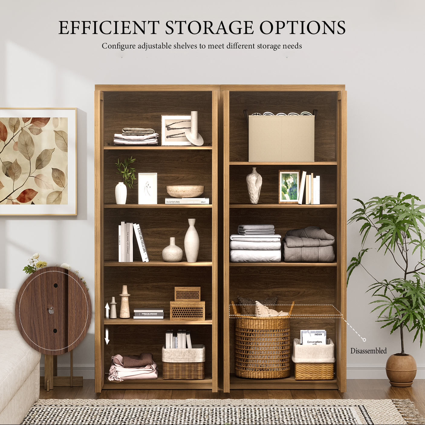 Yechen 67" Tall Rattan Pantry Cabinet with Adjustable Shelves, Dark Walnut/Natural Walnut