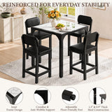 5-Piece Counter Height Dining Set | Marble-Look Top, Padded Chairs, Black