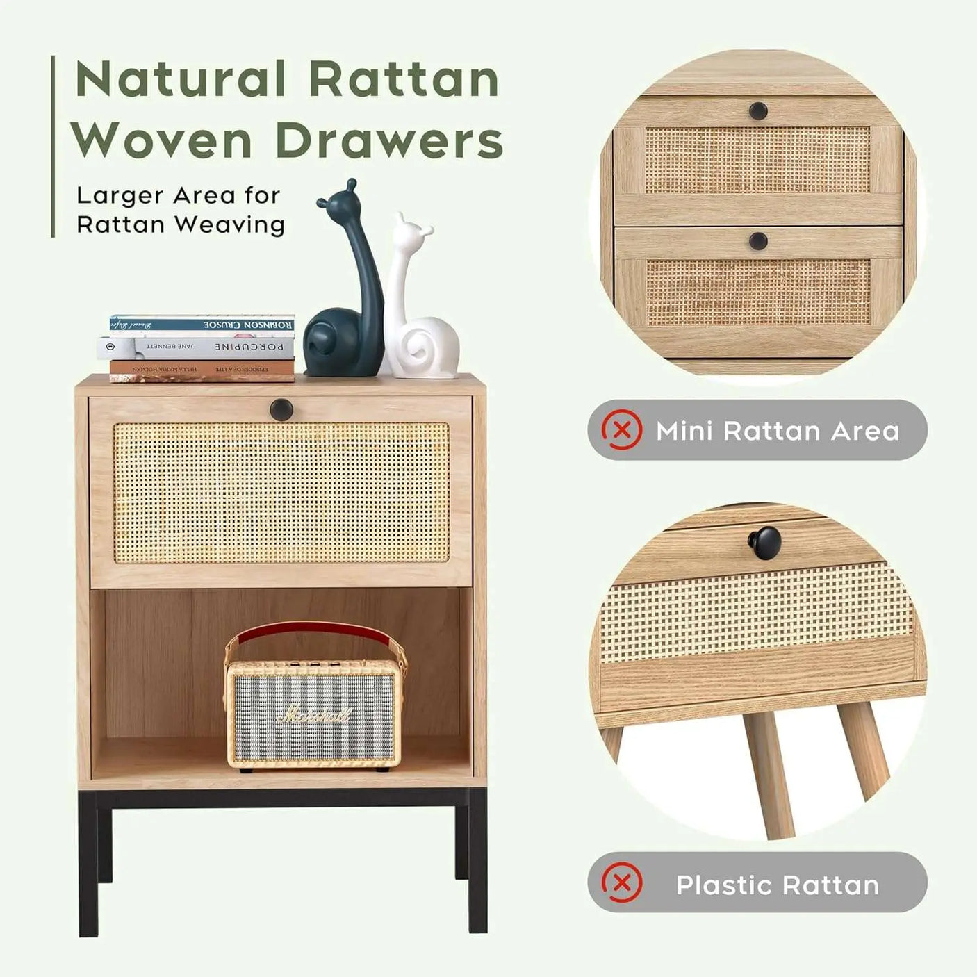 Boho Rattan Drawers Sidetable Nightstand 2 Packs
