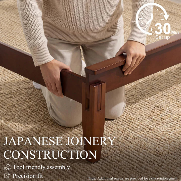 Yechen King Bed Frame – FSC Bamboo, Japanese Joinery & Upholstered Headboard