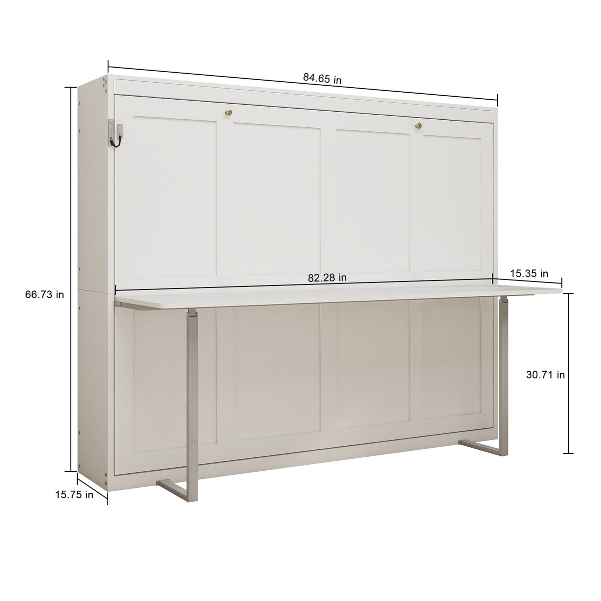 Queen Horizontal Murphy Bed with Desk – White