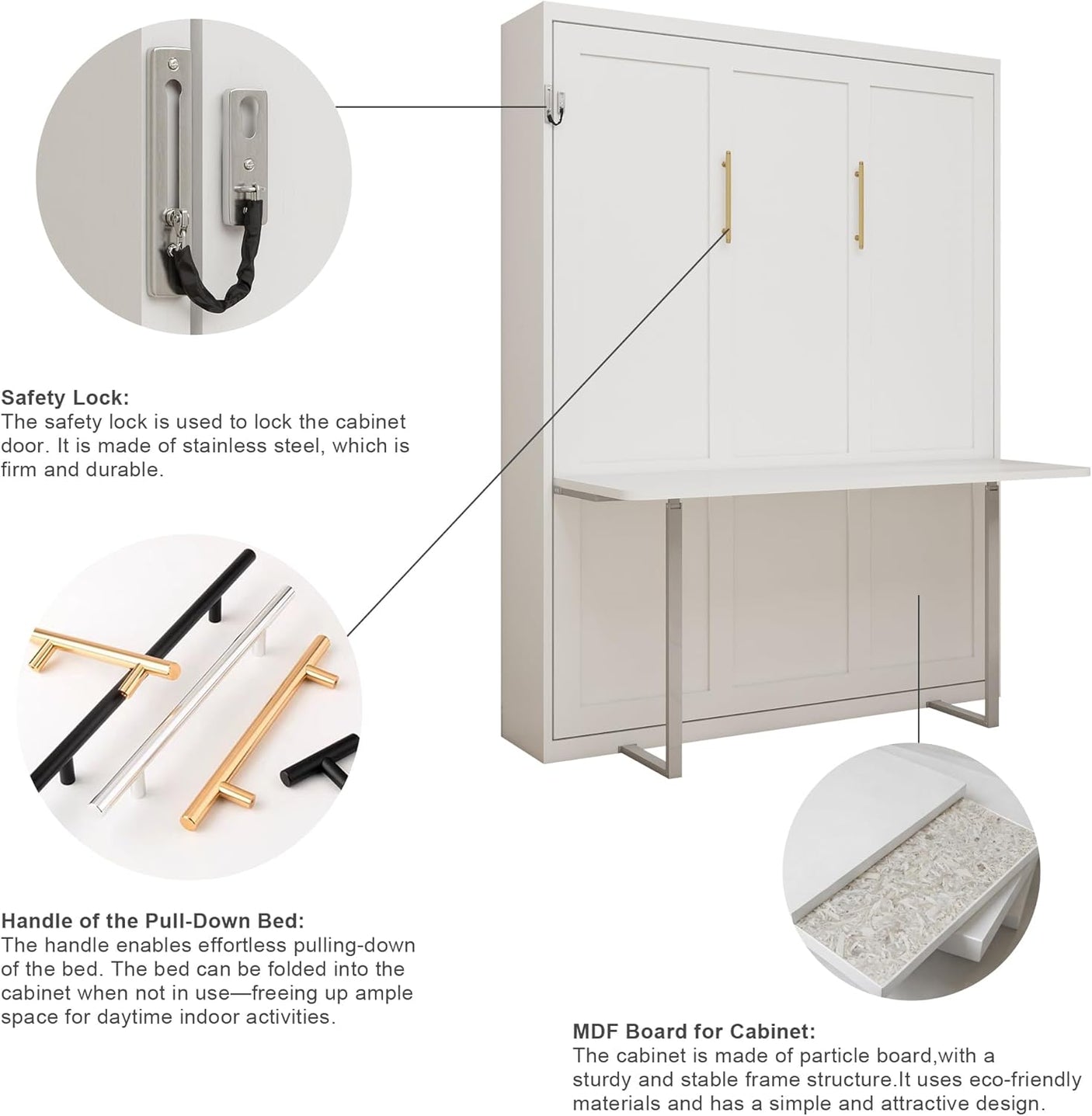 Queen Size Murphy Bed with Desk | Space-Saving Foldable Wall Bed | Yechen Home