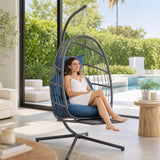 Egg Hanging Chair with Stand, Footrest & Cushion | Patio & Bedroom, Dark Blue