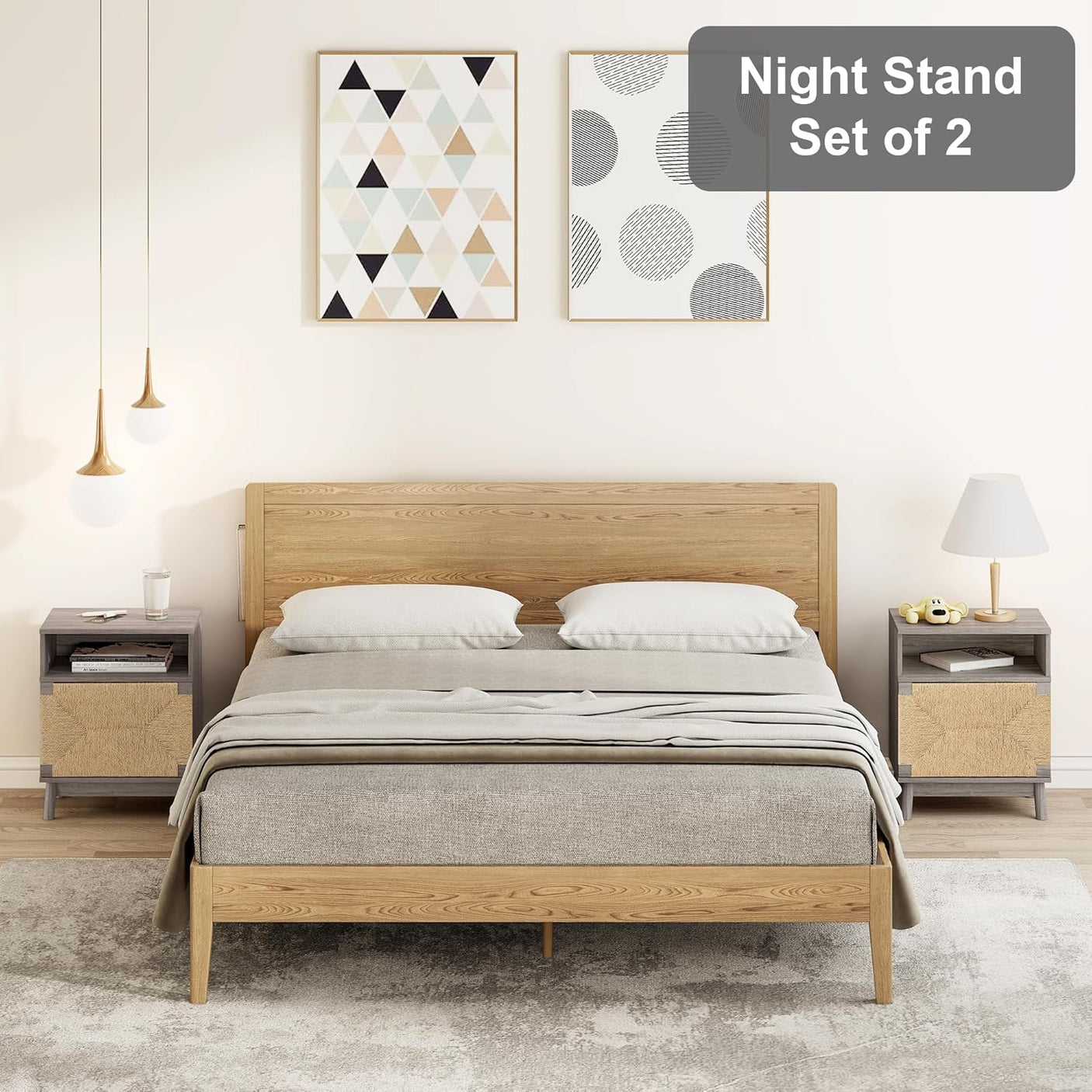 Boho Rattan Drawers Sidetable Nightstand 2 Packs