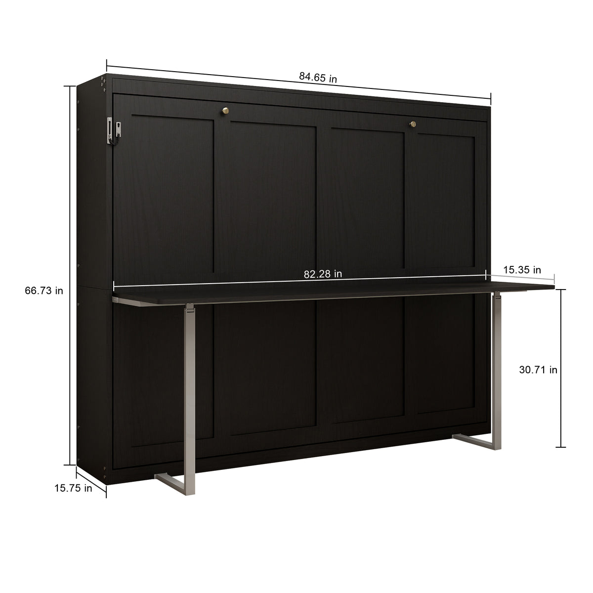 Queen Horizontal Murphy Bed with Desk – Black
