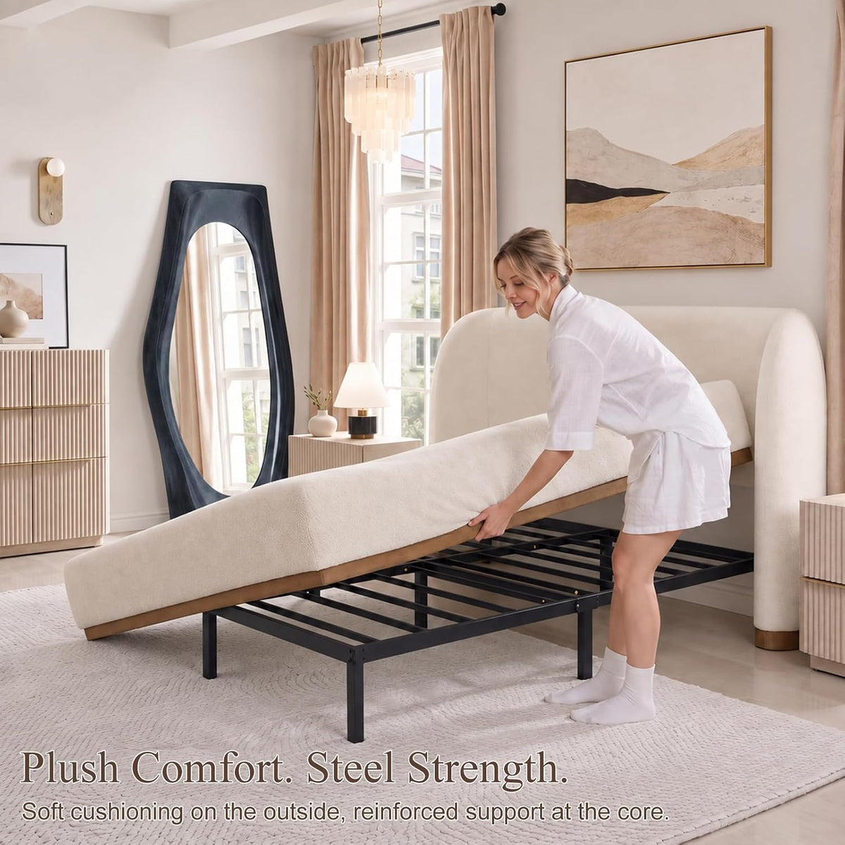 Yechen Bouclé Cloud Bed Frame, Queen & King, Standard or Lift-Up Storage